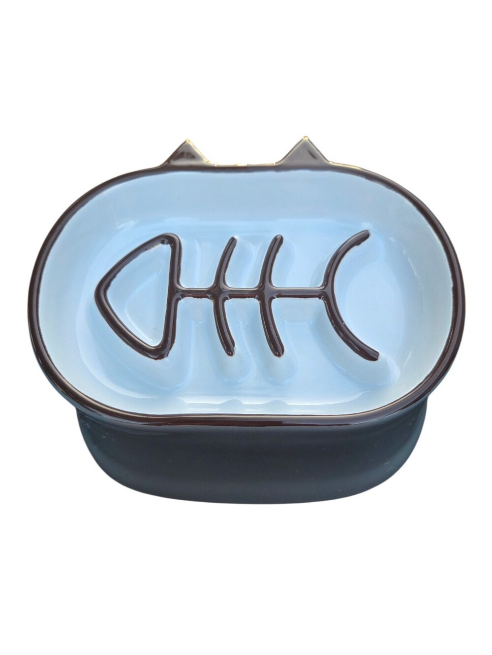 Y by YHY Ceramic Elevated Slow Feeder Cat Bowl w/Playful Fishbone